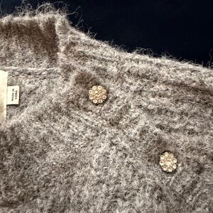Gray Textured Cardigan with Embellished Buttons